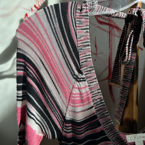 Guess Jeans Y2K Pink Striped Crochet Long Sleeve Dress L - Picture 8 of 16